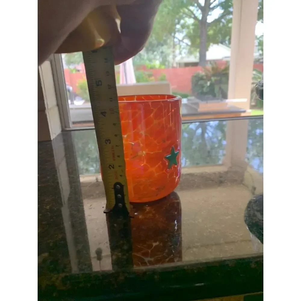 Anthropologie Showgirl Icon Orange Iridescent Star Juice Glass Tumbler Rare